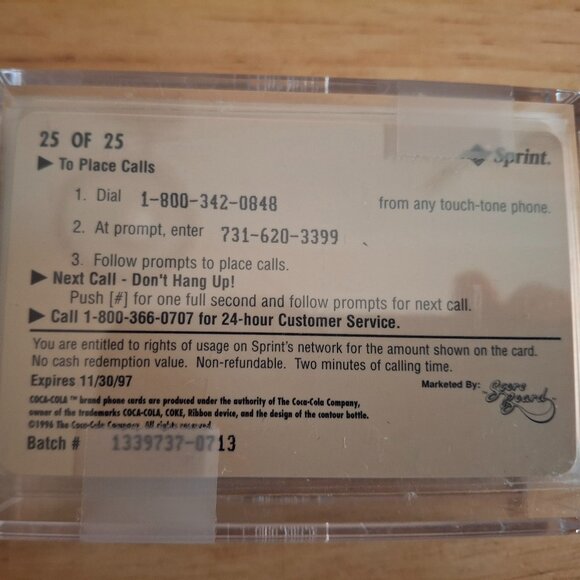 1996 COMPLETE SET of Sprints $2 Coca Cola National Phone Cards – NEVER USED - Picture 2 of 2